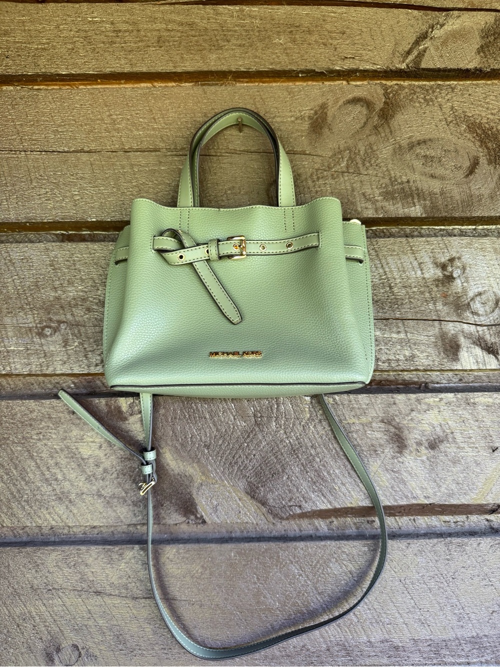Michael Kors Mint Green Leather Mini Satchel with Belt Accent